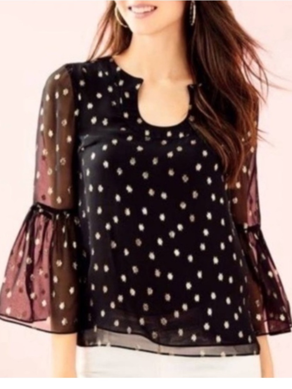 Lilly Pulitzer Black Flowy Top with Bell Sleeve